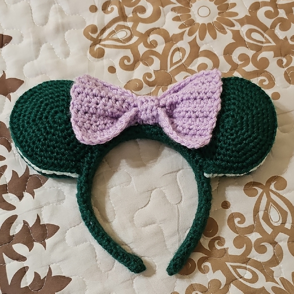 Green and Purple Crochet Mouse Ears Headband
